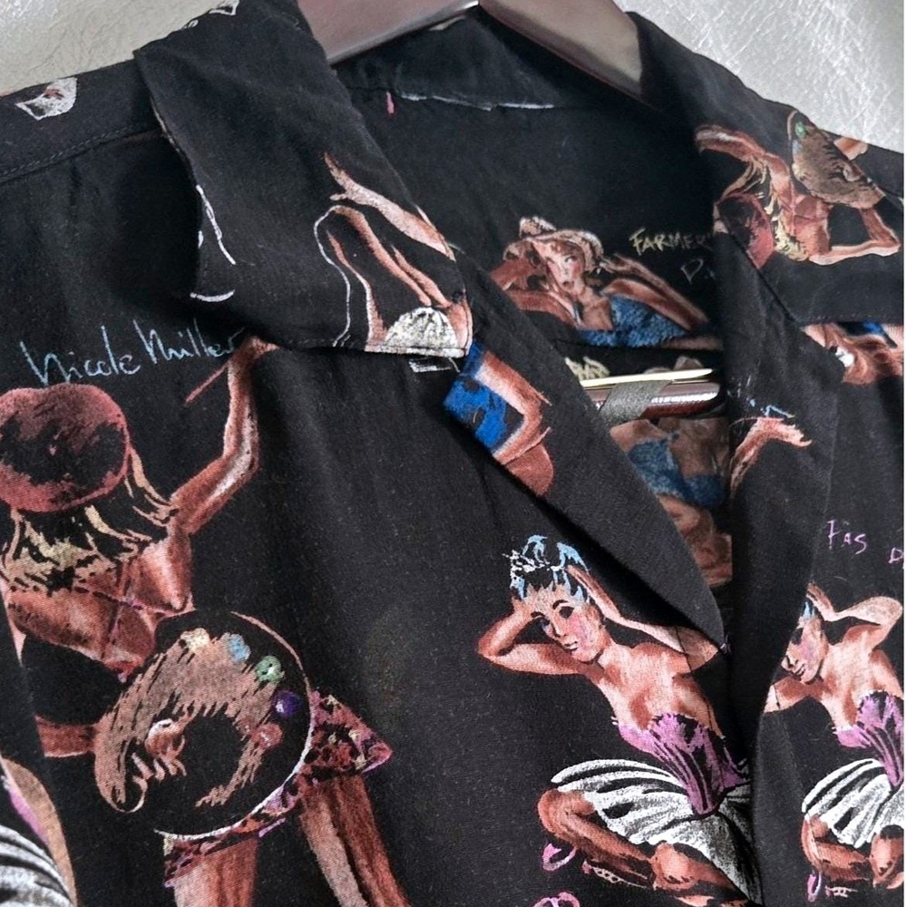 Vintage Nicole Miller Rayon Button Up Shirt Large Pin-Up‎ Girls 1995  Rare